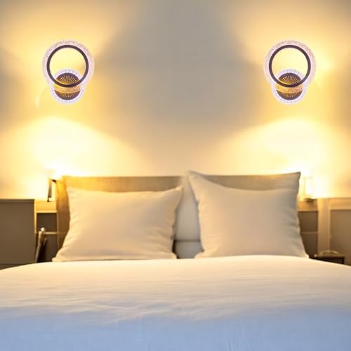 Image of Modern LED Wall Light for Home, 3 Color Modes, (Warm White,Cool White, Natural White) Golden Acrylic Crystal Wall Lamp for, Pack of 2.