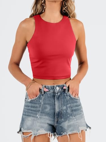 Image of EFAN Women's Double Lined Racerback Crop Tank Top | High Neck Slim Fit Sleeveless Workout Top, No-Bra Essential for Gym, Yoga & Going Out