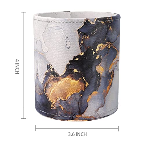 Image of Round Leather Pen Holder for Desk, Gold Marble