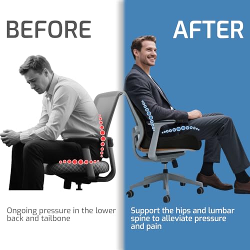 Image of Memory Foam Seat Cushion,Office Chair Cushion with Lumbar Support for Back Pressure Relief, Car Seat Cushion with Adjustable Strap,Sciatica Pad Cushions for Car,Truck, Desk,Gaming Chair