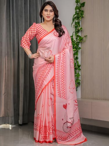 Image of ALMAARI FASHION Women's Floral Printed Georgette Satin Saree with Unstitched Blouse Piece | Traditional Ethnic Wear Sarees | Soft Lightweight Ethnic Office Wear Daily Wear Indian Sari (SG 151-160 H)