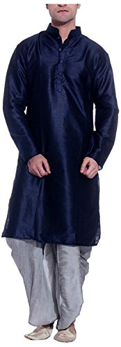 Dhoti y Kurta 44 Azul Hombre en Mezcla de Seda Premium con Acabado Satinado Exclusivo