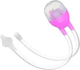Aspirador Nasal Manual Infantil, Silicone Atóxico, com Reservatório, Rosa, para Bebês 0-24 Meses