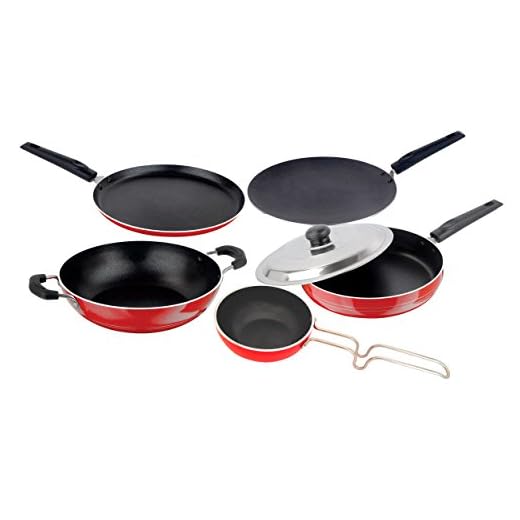 Nirlon Kitchen Utensils Premium Quality Non-Stick Cookware Set 5 Pieces Roti Tawa 27.5 cm, Dosa Tava 27.5 cm, Frying Pan with Stainless Steel Lid 24 cm,Kadhai 1.9 Litre, Vagariya Medium (pots)