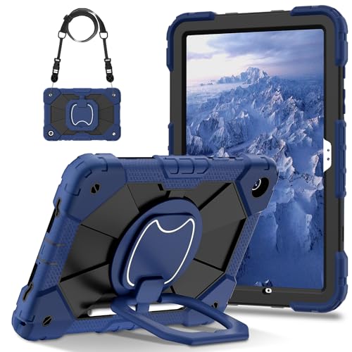 Shockproof Heavy Duty Case for Samsung Tab A11 Plus and Samsung Tab A9 Plus 3-Layer Protection with Flexible Stand Rotating Kickstand Hands-Free Viewing (Navy Blue)