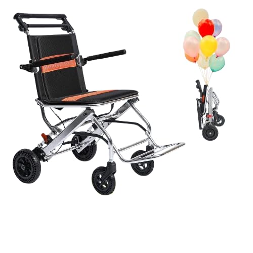 Sedie a rotelle pieghevoli, leggere, portatili, da viaggio, con freno a mano, in alluminio, ultraleggere, per trasporto sedia a rotelle, per adulti, anziani, aerei, viaggi