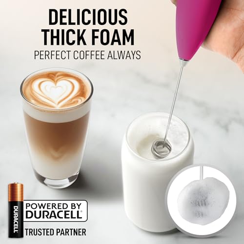 Image of Zulay Kitchen Powerful Milk Frother Wand With Duracell Batteries - Ultra Fast Handheld Drink Mixer - Electric Whisk Foam Maker for Coffee, Lattes, Cappuccino & Matcha - Double Whisk - Dragonfruit
