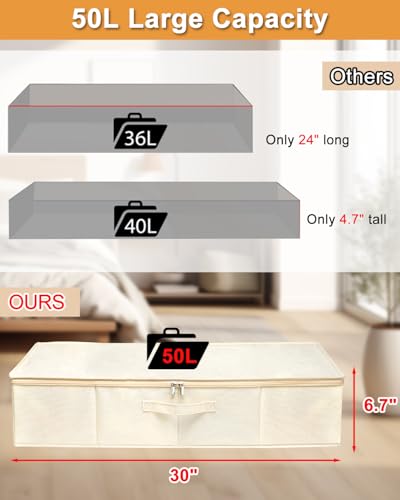 Image of punemi Underbed wedding dress storage box, 2 Pack Clothing Storage Bags W /Upgraded Handles, Large Capacity Underbed Shoe Container Organizer for Blanket, Pillows, Comforters & Quilts, Beige