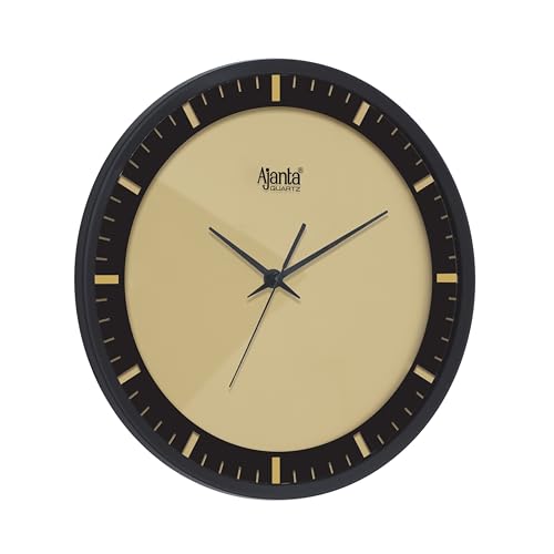 Image of Ajanta Luxury Golden Wall Clock 1007-12.8 Inch - Elegant Silent Sweep Quiet Mechanism - Modern Statement Decor