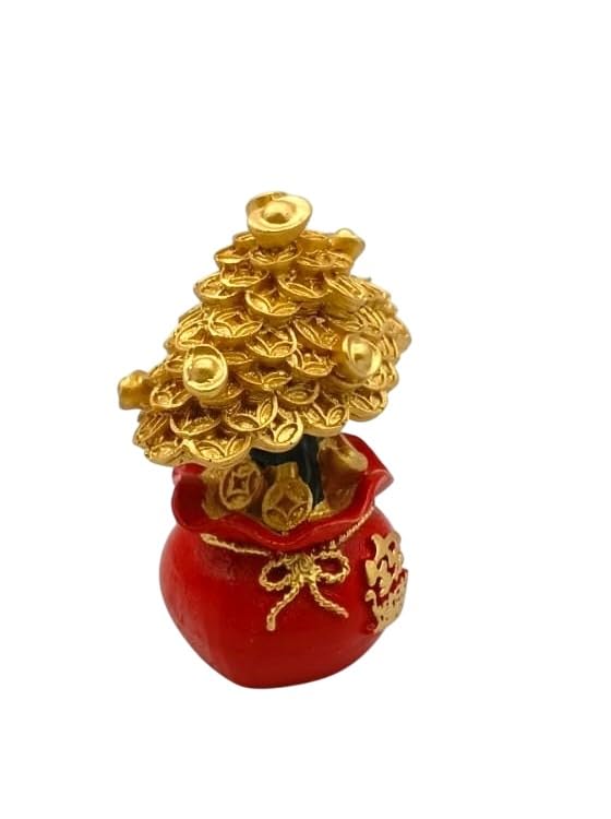 Feng Shui Money Tree Figurine -Golden Fortune Tree in Red Lucky Money Bag Base - Style Wealth Ornament for Home Decor, Office, Living Room, Prosperity & Good Luck Gift (Small)-image-26