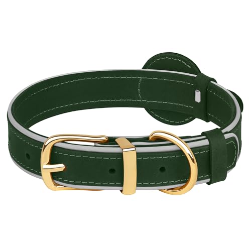 OOPSDOGGY Reflective Geniune Leather Airtag Dog Collar Soft Padded Collars for Small Medium Large Breed Dogs Puppy, 4 Sizes, 7 Colors (Green, Large, 15"-19") by OOPSDOGGY - Used condition - Image 6