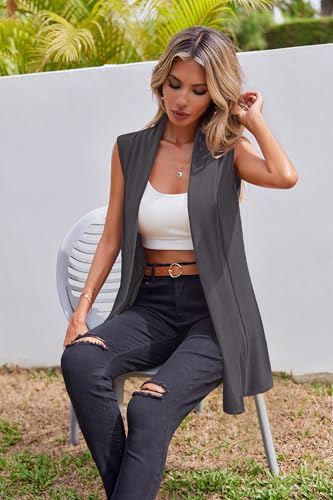 Image of Beyove Womens Long Vests Sleeveless Draped Lightweight Open Front Cardigan Layering Vest with Side Pockets
