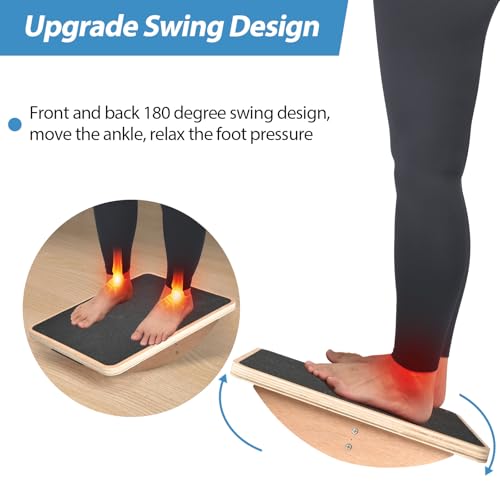 Image of Standing Desk Anti Fatigue Mat Balance Board, Exercise Wooden Wobble Board Stability Rocker Perfect for Office, Workstation, Home, Gym, Kitchen (Basic)