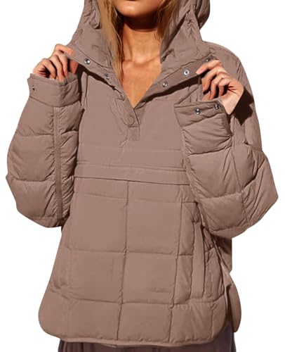 Fazortev Womens Oversized Puffer Jacket Quilted Dolman Hoodies Pullover Long Sleeve Lightweight Warm Tops Coat