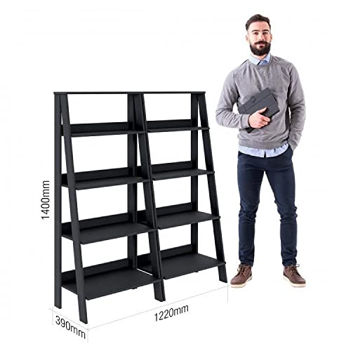 Conjunto de 2 Estantes para Livros Escada Biblioteca 140x61cm 4 Prateleiras Tok Yescasa Preto Fosco