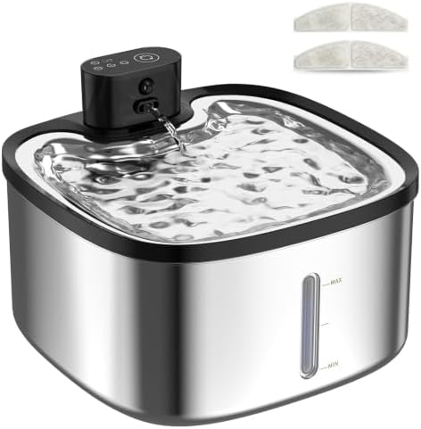 Katzenbrunnen Kabellos 3.5L, Trinkbrunnen für Katze Edelstahl, 2Filters | 4000 mAh Akku Wasserbrunnen für Katzen mit Bewegungsmelder, Batteriebetrieben, 25dB Ultraleise, BPA-Freier