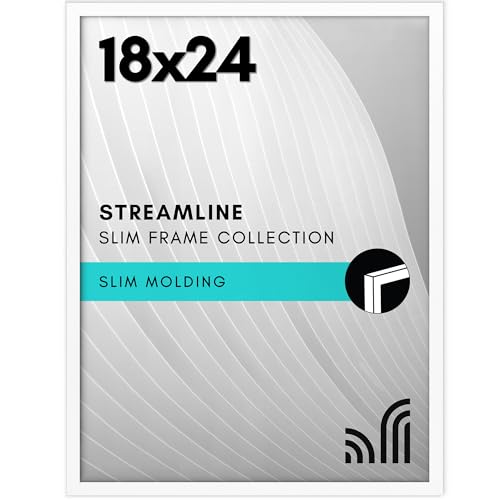 Americanflat 18x24 Poster Frame with Polished Plexiglass - Streamline Collection - Thin Border Picture Frame for Wall Display - Hanging Hardware Included - White