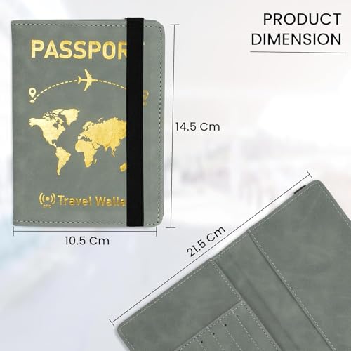 Image of Storite 2Pk RFID Blocking PU Leather Passport Holder,14.5x10.5Cm Gold Grey | Travel Wallet Organiser, For Men & Women, Travel Document Organiser