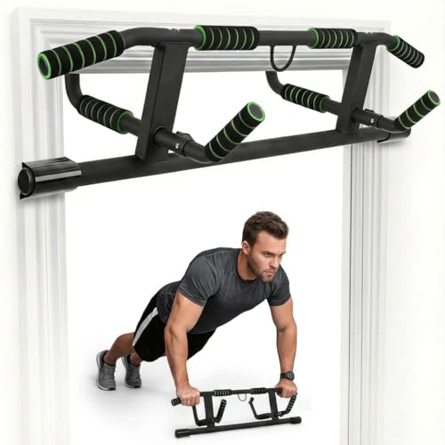 Homodoskey 2026 Upgrade Pull Up Bar for Doorway -200kg/440lbs Capacity No Screws Multi-Grip Chin Up Bar with Padded Handles & Resistance Bands Home Gym Strength Training Equipment