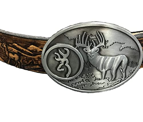 Deer Design Handmade Mens Leather Belt with Deer Buckle Western Work Casual Belt 1.5" Wide Cocoa Brown3