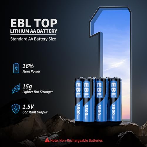 image for EBL AA Lithium Batteries 3500mAh, AA 1.5V Super Longest Lasting Non-Re