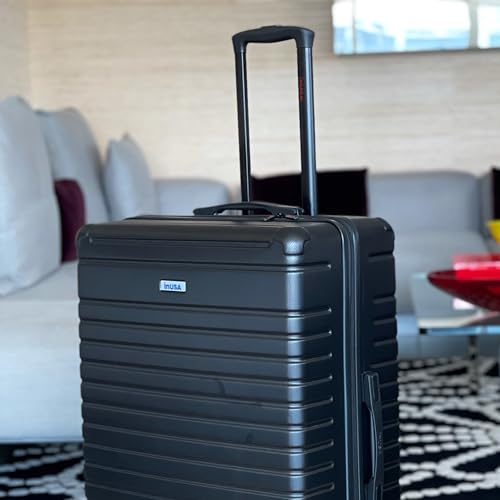 InUSA DEEP Luggage with GEL Handle | Spacious Traveling Suitcases, Travel Suitcase with Dual Spinner Wheels and Studs | 24 Inch Medium Hardside Luggage | Black