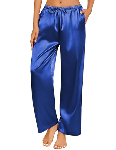 Image of Ekouaer Womens Silk Satin Pajama Lounge Pants Sleep Pj Bottoms with Pockets