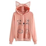 Lziizl Women Girl Hoodies Cute Cat Ear Novelty Printed Pullover Sweatshirt Pink US Size XS=Tag Size M
