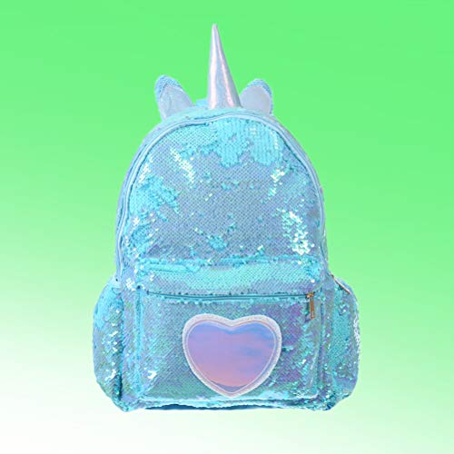 Amosfun Mochila de lantejoulas, desenho de unicórnio, mochila escolar de grande capacidade para meni