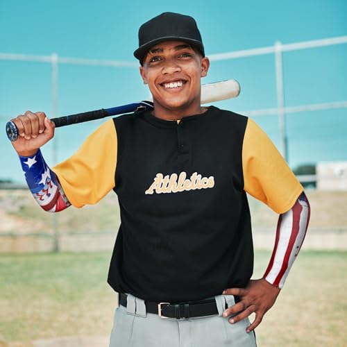 Image of 6 Pair Baseball Arm Sleeve Youth Sport Gift | Outdoor UV Protection, Keep Cooling, Anti Slip, Elbow Compression, American Flag, Red White Blue, Basketball Shooter Sleeve
