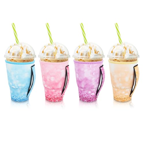 AJLTPA 4Pack Iced Coffee Sleeve With Handle, 30-32oz, Glitter Pattern