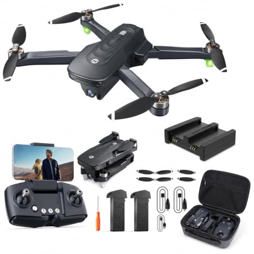 Image of HS175D and Dual Battery Charger Bundle, Foldable FPV Drone for Adults Beginners with Auto Return, Follow Me, Brushless Motors, 2 Batteries and Carrying Case