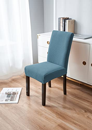 Eivmax Faconne Velvet Jacquard Stretch Chair Covers Graffiti Print Removable Washable Dining Chair Slipcovers Protector For Home Hotel Wedding Party Kitchen Dining Room (4Pcs, Denim Blue) #TOP1