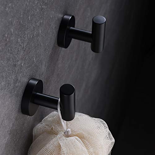Hoooh Matte Black Towel Hook, Sus 304 Stainless Steel Coat/Robe Clothes Hook For Bath Kitchen Garage Wall Mounted (2 Pack), B100-Bk-P2 #TOP3