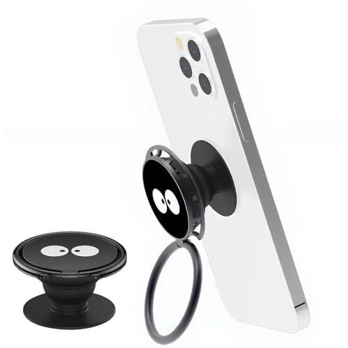 Image of Phone Ring Holder Grips, Phone Grip with Expanding Kickstand Adhesive Foldable Stand and Ring Phones Holder One-Hand Use Compatible with All Smartphones and Tablets (Black Poké Ball)