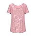 Vrvtoov Girls Sequin T Shirts Sparkly Short Sleeve Crewneck Pullover Stretch Tunic Tops Teen Glitter Dressy Casual Blouse Pink