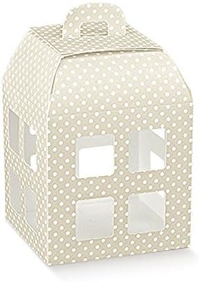 50 Boxes Atelier Taupe Lantern 12 x 12 x 16.5 cm Party Favours Gift Box Door Confetti Wedding Dots