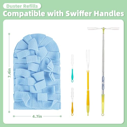 Image of 12 PCS Fleece Reusable Duster Refills Compatible with Swiffer Handle, Washable Heavy Duty Duster Pads for Fan, Window, Furniture, Car, 360 Cleaning Cloths Include 1 Handle, Morandi Colors
