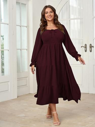Womens Plus Size Flowy Maxi Dress Long Sleeve Square Neck Smocked A Line Formal Long Dresses for Women Wedding Guest3