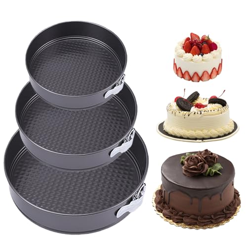 WIYETY 3er Set Springform Backform: Antihaft Kuchenform Rund, Praktische Runde Backform, Antihaft Springform, Tortenform Zum Backen Verschiedener Kuchen Unt Brot (20/22/24cm Schwarz)