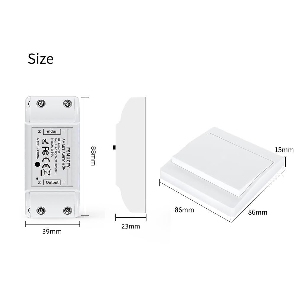 Kit interruptor inalámbrico de 230 V con receptor, interruptor cinético sin pilas ni perforación, mando a distancia autoalimentado y estable para garaje, jardín, luminaria interior (EU 1