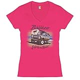 Ford Bronco Women's V-Neck T-Shirt Enjoy The Ride Offroad SUV Licensed Tee Pink Medium