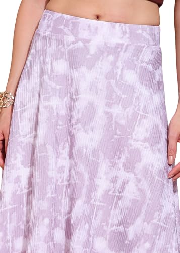 Image of FRAULEIN Women's Tie-Dye A-Line Self Design Printed Maxi /Midi Skirt | High Waist Flared | Soft Ribbed Texture | Casual Summer Knee Length Vacation Skirt