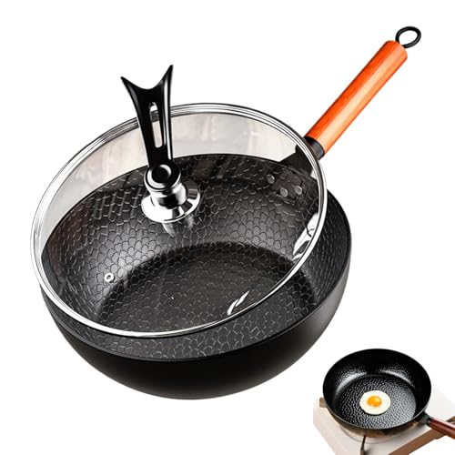 Sartén de hierro fundido, sartén forjada con tapa, utensilios de cocina hechos a mano, sartén martillada para cocina de inducción, hornear, desayuno, comedor, apartamento, hogar, camping, picnic