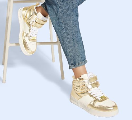 Image of LUCKY STEP Women's High Top Fashion Sneakers Basketball Ankle Boots Walking Tennis Shoes Platform Hook and Loop Casual Faux Leather Sneaker