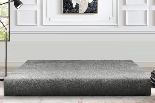 Image of Los Angeles Foldable Four Seater Sofa Cum Bed, Sofa Bed 6 X 6 Feet Jute Fabric Washable Cover- Including Cushion Perfect for Living Room - Grey