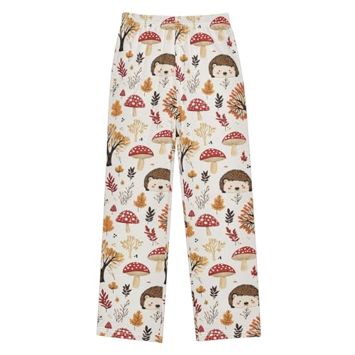 Pajama Bottoms, Autumn Pattern with Hedgehog Pajamas Pant Lounge Wear Sleep Long Pants Casual Sleepwear Pjs