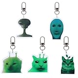 PUCAPOCO Alien Cat Keychain Cute Funny Cat Meme Keychains Bag Charms for Bag Backpack Handbag Purse Charms 5PCS (Alien Meme)