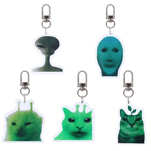 Image of PUCAPOCO Alien Cat Keychain Cute Funny Cat Meme Keychains Bag Charms for Bag Backpack Handbag Purse Charms 5PCS