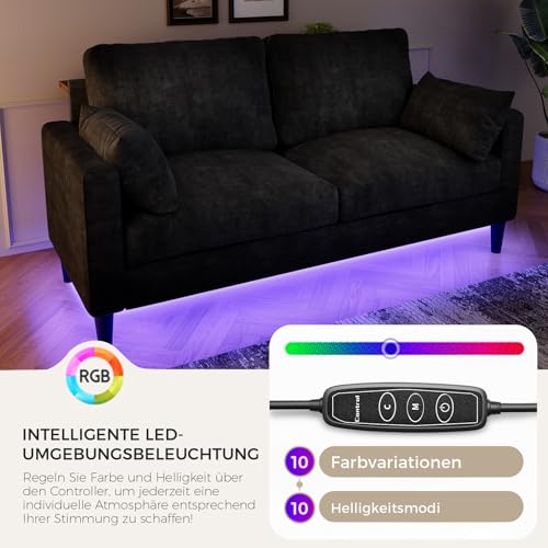 KKL Couch 2 Sitzer Sofa mit LED-Lichtschläuche und Konsolentisch, mit 2 AC-Ladeanschlüssen und 2 USB-Anschlüssen Chenille für Wohnzimmer/Schlafzimmer/Wohnung – Bild 4